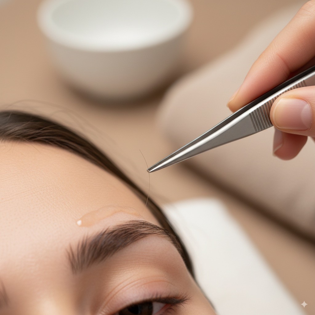 Depilación de cejas con pinzas en Takamaka